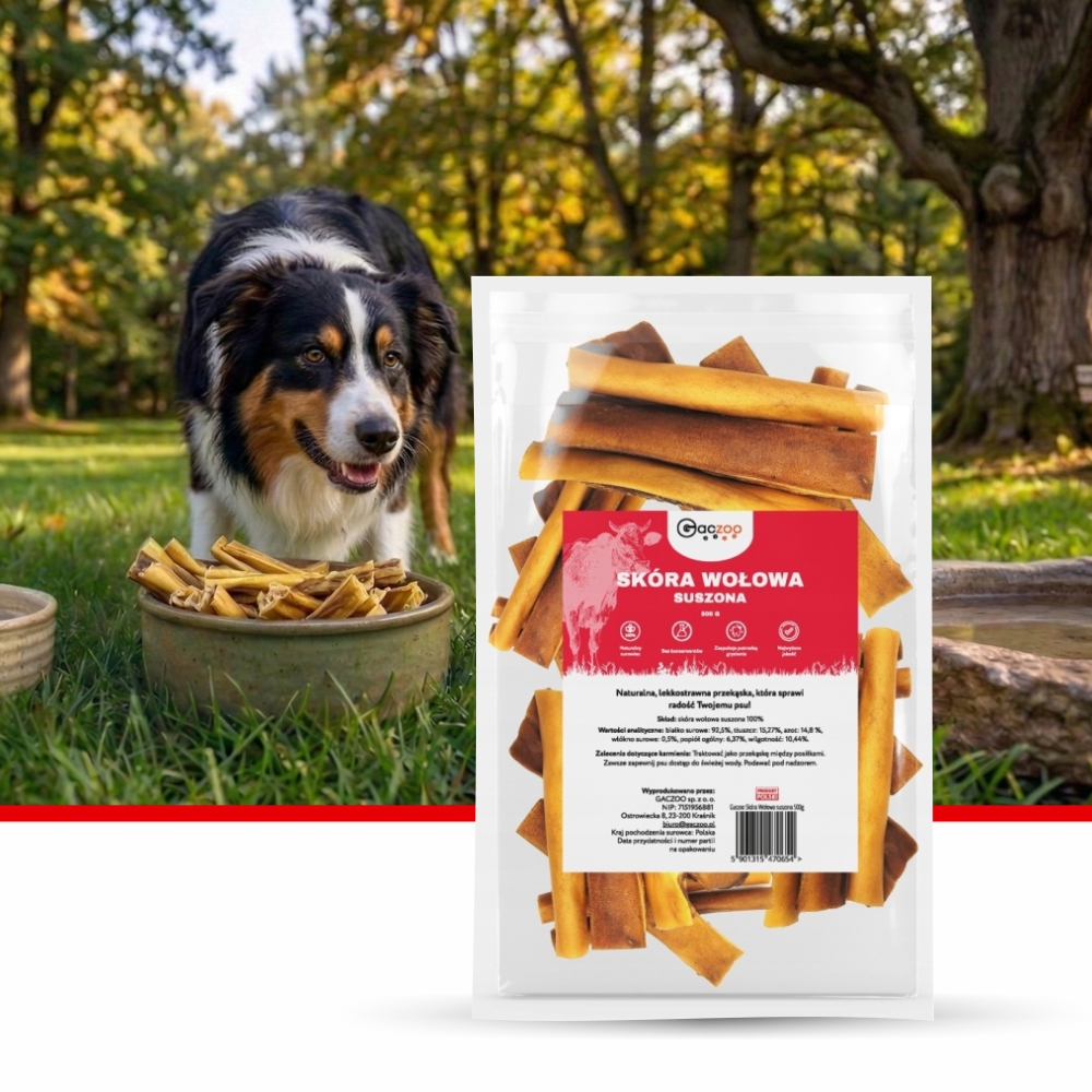 Suszona Skóra Wołowa naturalny przysmak dla psa 500g Gaczoo gryzaki